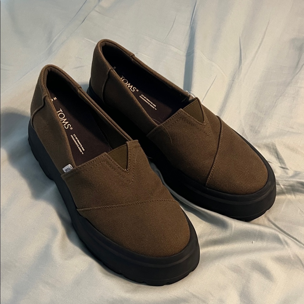 TOMS Olive Green Canvas Slip-On Loafers